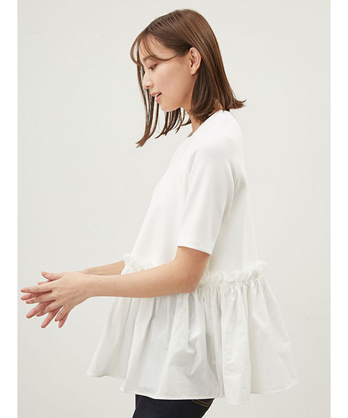 Mila Owenミラオーウェン　ブラウス　シャツ　カットソー　ドッキング オーバーサイズニットTシャツ【ウォッシャブル】(カットソー
