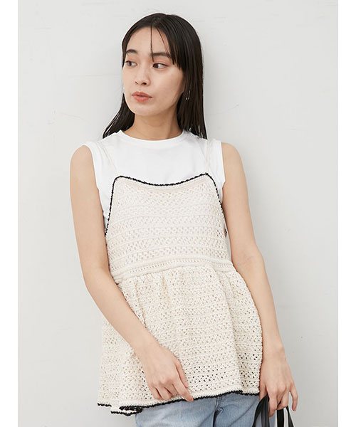 Mila Owen 【ウォッシャブル】クロシェニットキャミ×ノースリトップス ウォッシャブル】クロシェニットキャミ×ノースリトップス