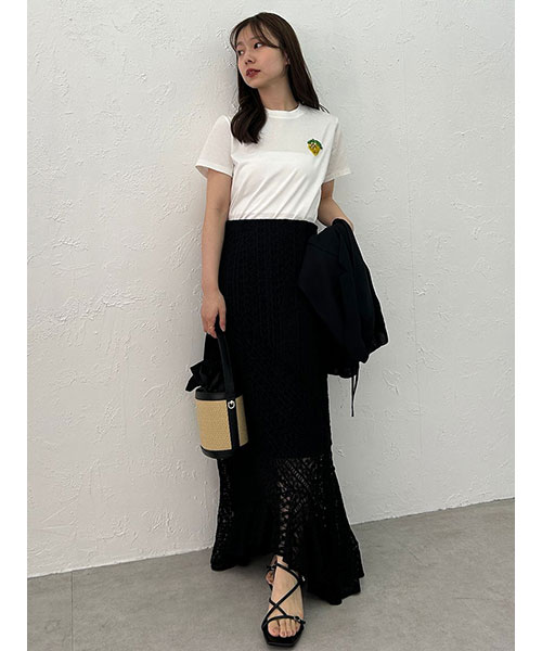 FRAY I.D - FRAY.id♡襟ビジューTシャツ ビジューエンブロイダリーロゴTシャツ／ウォッシャブル(Tシャツ