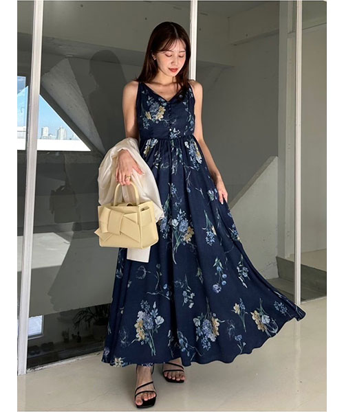 リナックス❣️ ボタニカルプリントキャミソールワンピース　ホワイト１ フレイ アイディー FRAY I.D ボタニカルプリントキャミソール