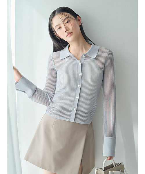 【新品】FRAY I.D ストライプメッシュポロカラーニット ストライプメッシュポロカラーニット(ニット)｜トップス｜FRAY