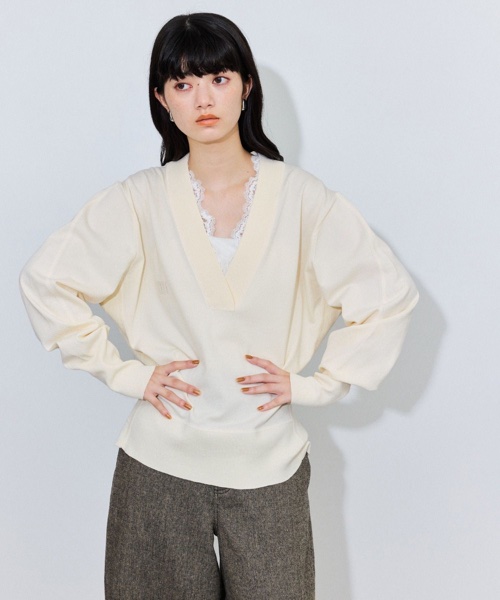 レースカラーVネックニットソートップス｜ADAM ET ROPE' FEMME アダム