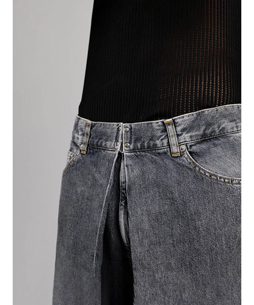 Washed denim super wide pants (SHORT LENGTH)｜JOHN LAWRENCE