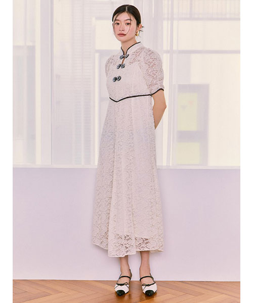 レースチャイナワンピース　リリーブラウン　ターコイズ LILY BROWN（リリーブラウン）の「レースチャイナワンピース
