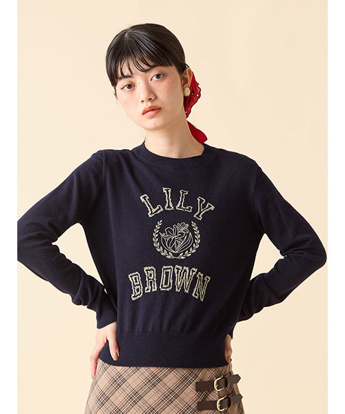 lily brown ロゴ付きラメトップス LILY BROWN ニット セーター ラメジャガードロゴニットトップス