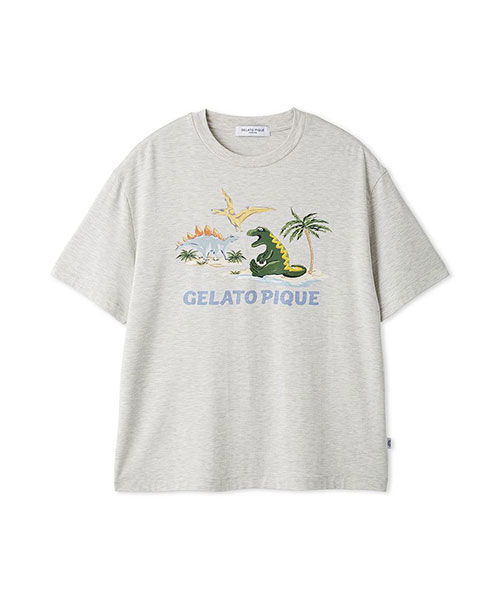 HOMME】【接触冷感】スリーピングダイナソーワンポイントTシャツ