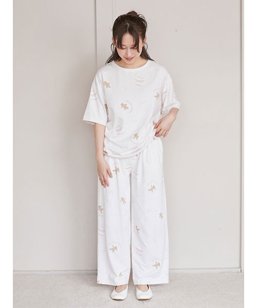 ジェラートピケ　クマ　ベア　ベージュ　セットアップ　ロングパンツ ONLINE限定】スポーティーベアワンポイントTシャツ＆総柄ロング