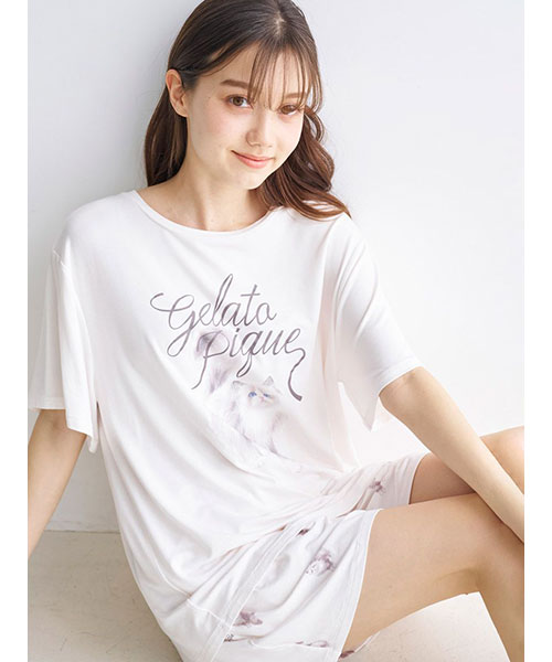 CAT柄ワンポイントTシャツ｜gelato pique ジェラート ピケ