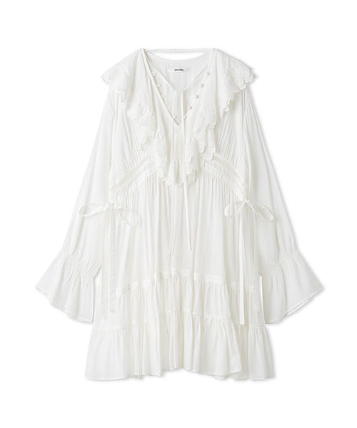 SNIDEL スナイデル コットンライクラッフルカラーチュニック WHT コットンライクラッフルカラーチュニック(シャツ・ブラウス