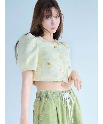 リリーブラウン　ラムラビットファージャケット⭐︎ ハーフスリーブツイードジャケット｜LILY BROWN リリー ブラウン