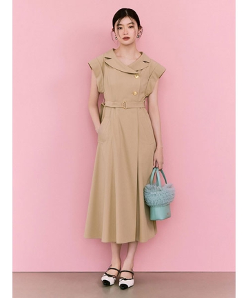 SALE❣️レディス　薄手ワンピース　ベージュ　ナチュラル レディな佇まいで魅了する袖フラワーレースニットワンピース