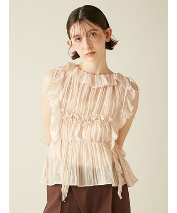 Lily Brown - 【新品未使用】リリーブラウン♡チュールシャーリングブラウス ホワイト Lily Brown - 【新品未使用】リリーブラウン♡チュール