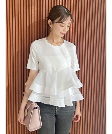 snidel 異素材ペプラムTシャツ （BLK） スナイデル SNIDEL 異素材ペプラムTシャツ （BLK
