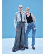 Washed denim super wide pants (SHORT LENGTH)｜JOHN LAWRENCE